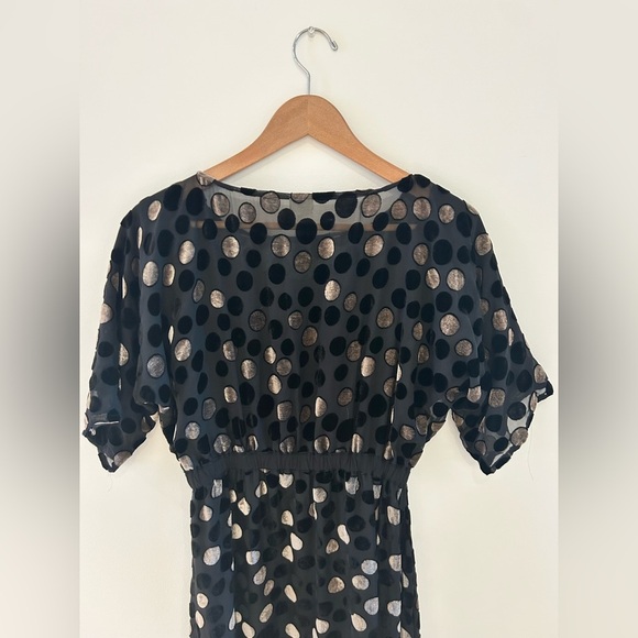 Handmade Velvet Velour Silver Black Polka Dot Maxi Midi Mesh Lined Dress - Picture 13 of 13